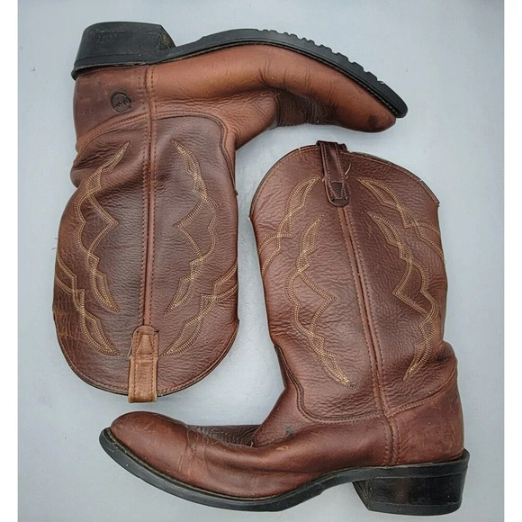 Double H Brown Leather Cowboy Work Boots Men’s Size 12D Western Style Durable - Picture 1 of 15